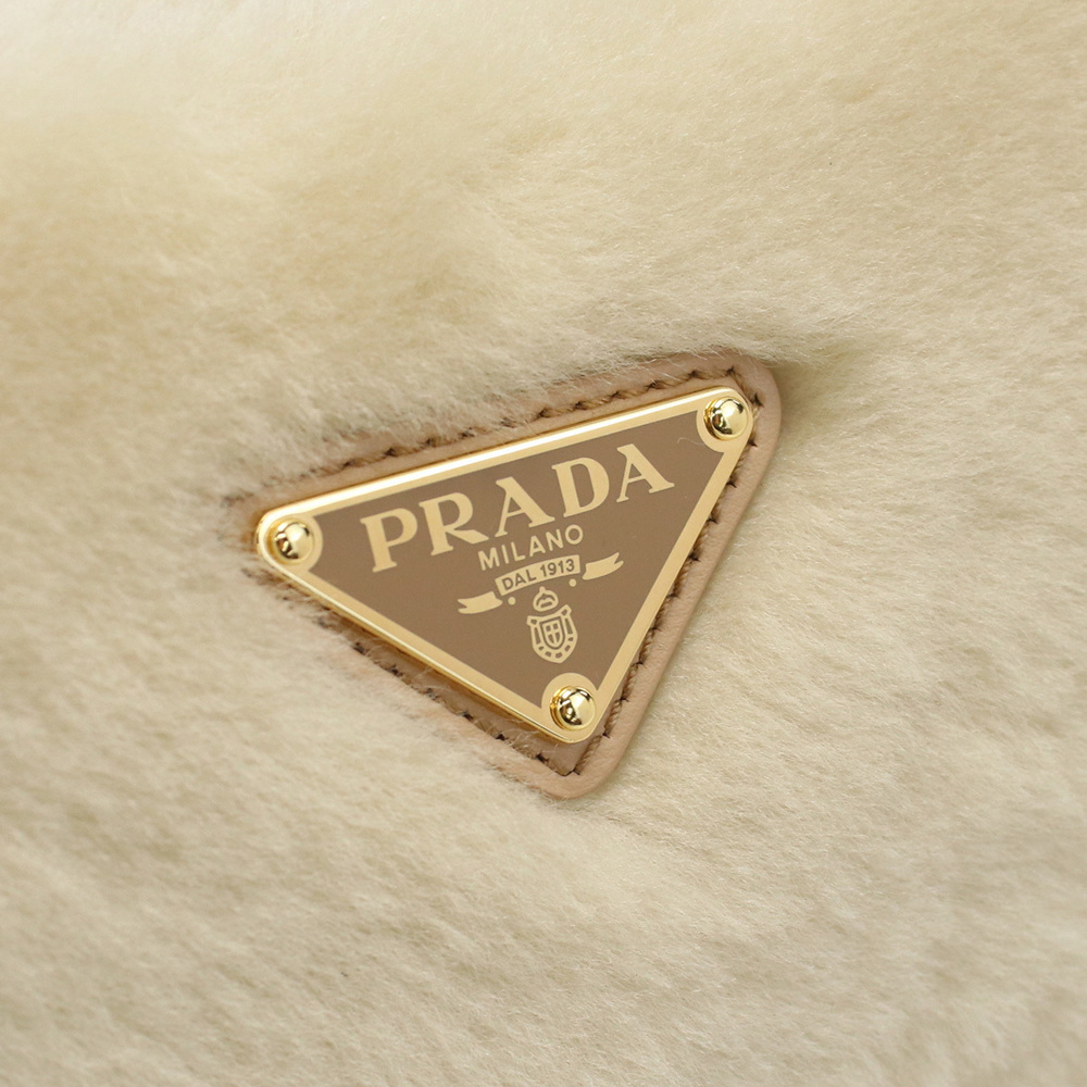 Prada Logo Shearling Semi-Shoulder Bag Plate Tan ARKE